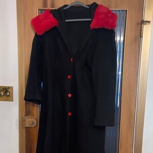 SHEIN Black Trench Coat with Red Details
